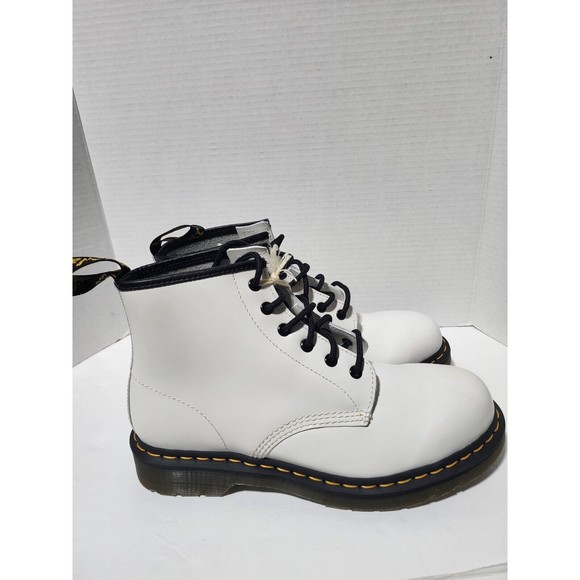 New Dr. Martens 101 YS Mid White Leather Yellow Stitch 6 Eyelets Size 9 M /W 10 main image 5